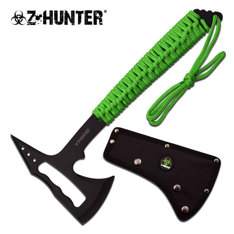 13 3/4" Tactical Axe Black Skeletonized Head Green Cord Wrapped Handle - Tophatter's Guns'N'Weapons Store Collectible Weapons - Tophatter Daily Deals