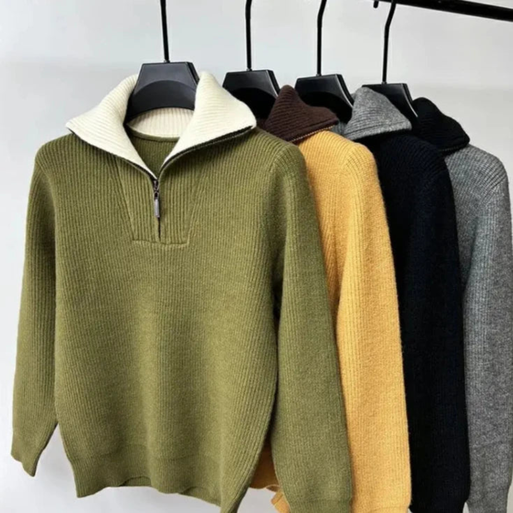 Warm Mens Half Zip Sweater - Stand Collar, Knit, Casual - Tophatter Daily Deals