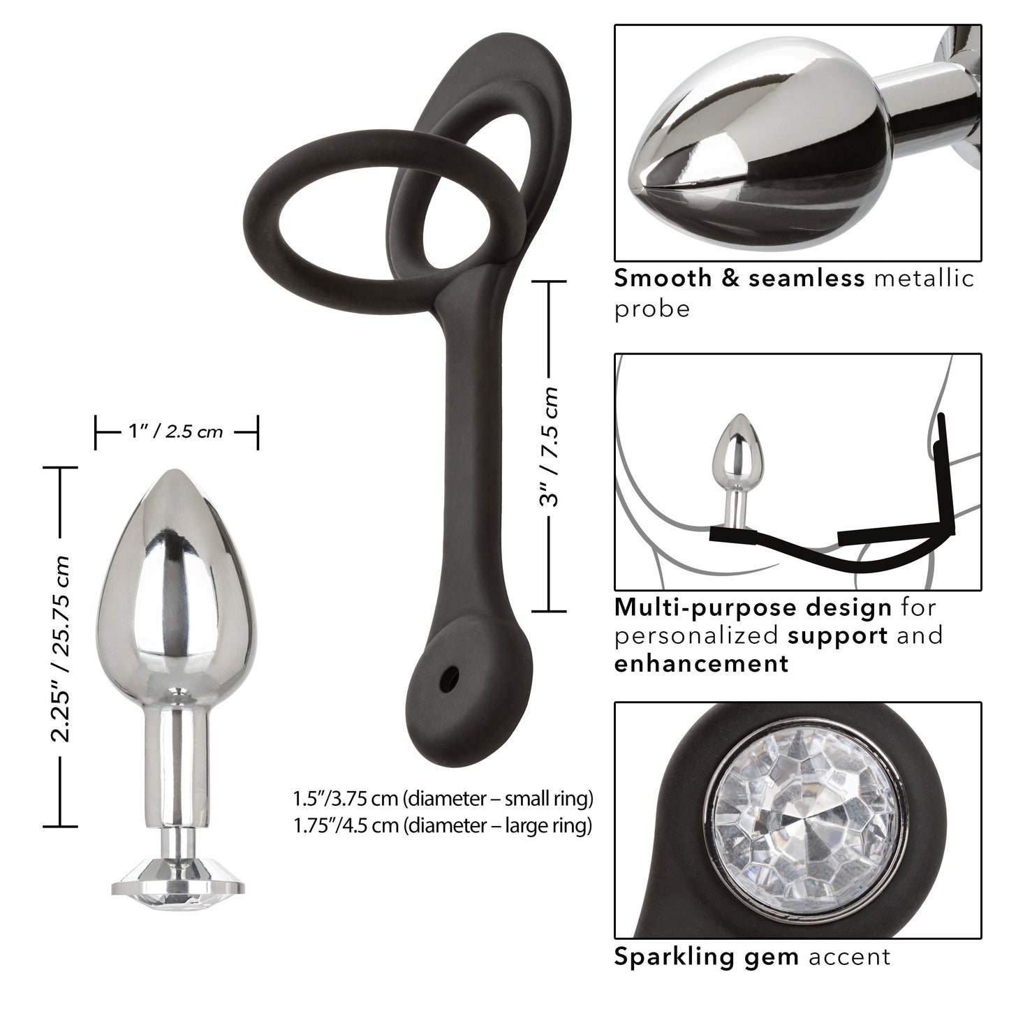 Star Fucker Mini Plug Black Silicone Dual Enhancer with Metal Probe and Sparkling Gem Base > Anal Range > Prostate Plugs - Tophatter Daily Deals