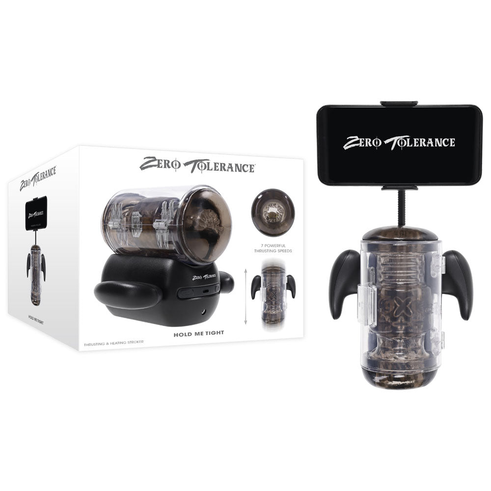 Zero Tolerance Hold Me Tight – USB Rechargeable Vibrating Heated Auto Stroker with Phone Holder > Sex Toys For Men > Masturbators Premium - Tophatter Daily Deals