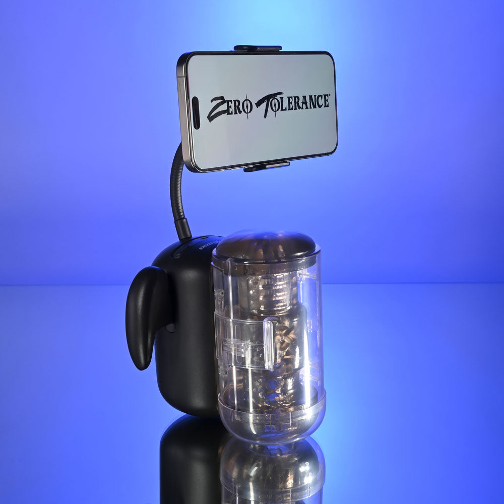 Zero Tolerance Hold Me Tight – USB Rechargeable Vibrating Heated Auto Stroker with Phone Holder > Sex Toys For Men > Masturbators Premium - Tophatter Daily Deals
