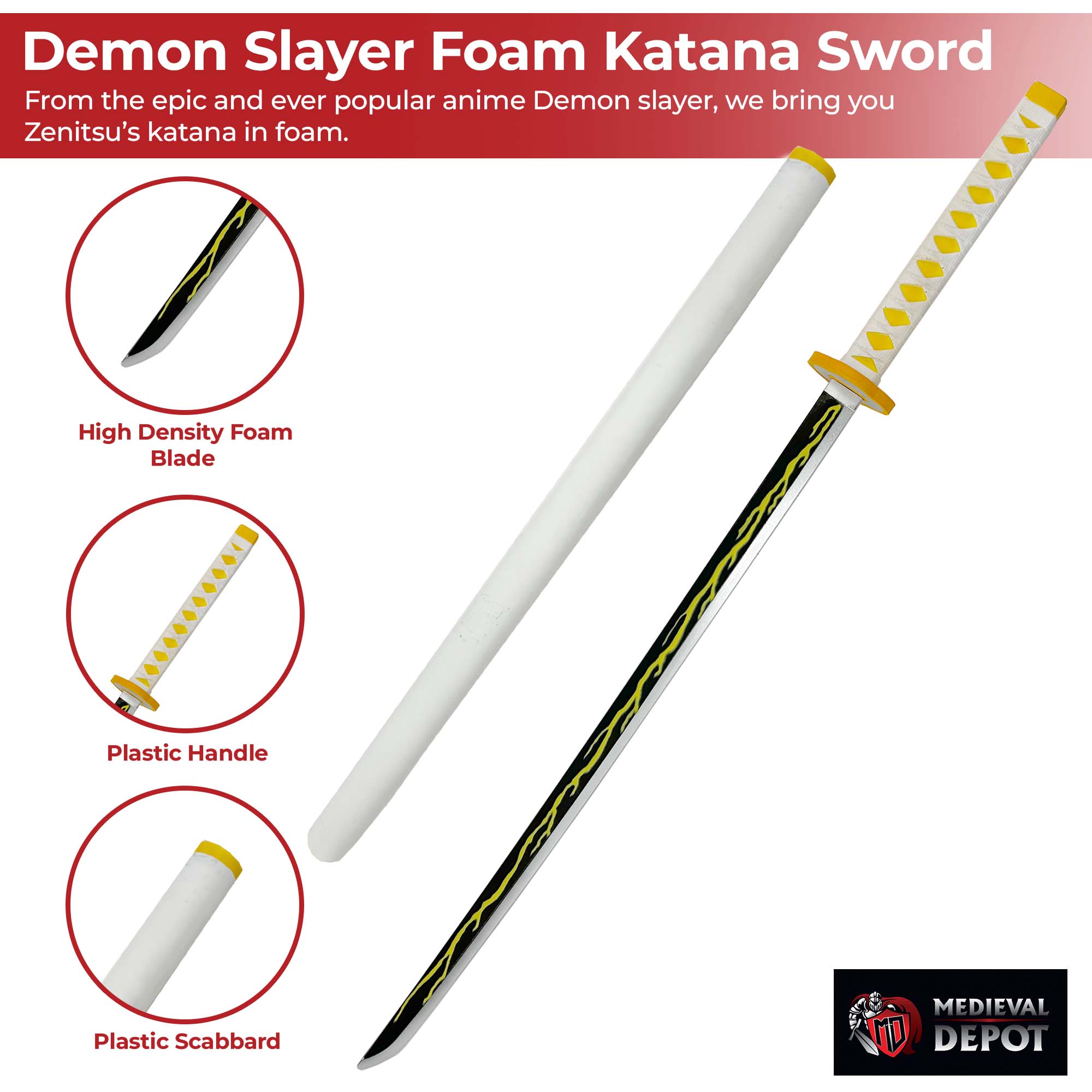 Zenitsu Agatsuma Demon Slayer Foam Katana Sword With Scabbard Swords - Tophatter Daily Deals