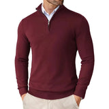 Lightweight Classic Men’s Knit Sweater - Zip Collar, Cotton Wine red - Tophatter Daily Deals