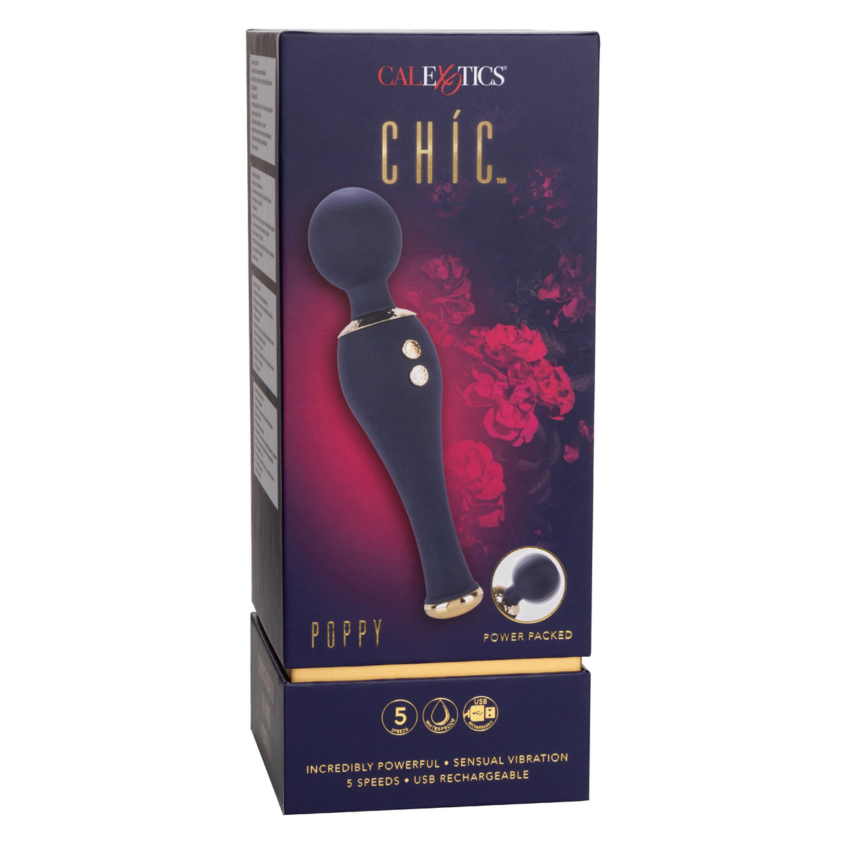 Chic Poppy Navy Blue Ultra-Plush Silicone Massager with 5 Vibration Levels and Gold Accents, Rechargeable, Waterproof > Sex Toys > Massage Wands - Tophatter Daily Deals