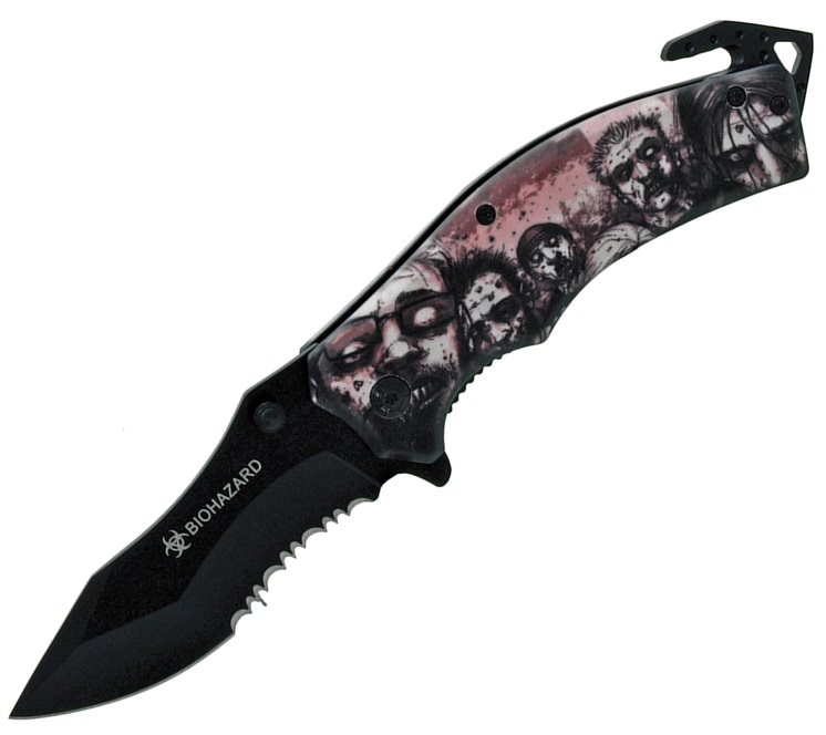 Rescue Spring Assist - 'Legal Auto Knife' - Walking Undead with Biohazard Pink - Tophatter's Army Products & Self Defense Collectible Weapons - Tophatter Daily Deals