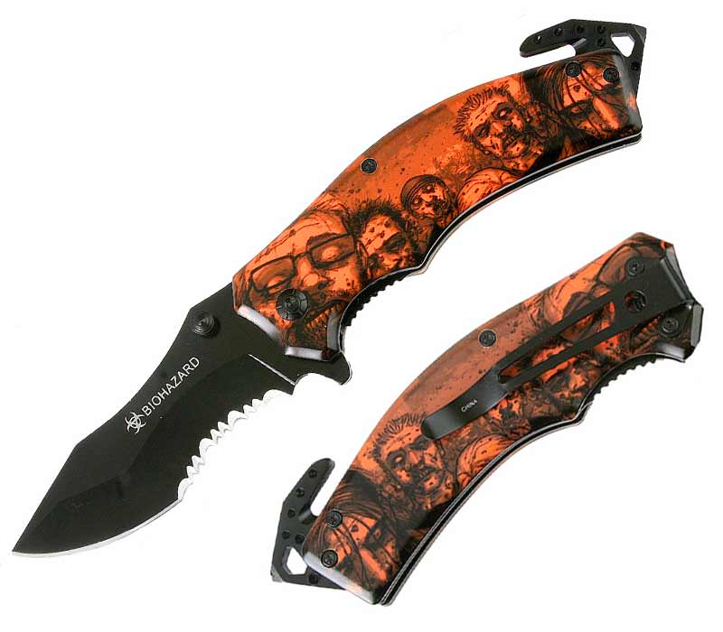 Rescue Spring Assist - 'Legal Auto Knife' - Walking Undead with Biohazard Orange - Tophatter's Army Products & Self Defense Collectible Weapons - Tophatter Daily Deals