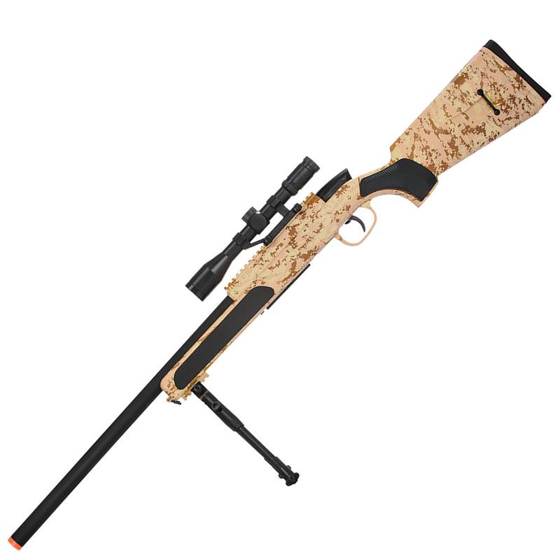 Airsoft MK51 Bolt Action Sniper Rifle With Scope & Bi-Pod Desert Digital Collectible Weapons - Tophatter Daily Deals