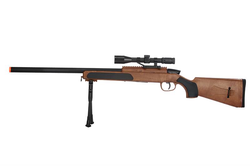 415 FPS Airsoft MK51 Bolt Action Sniper Rifle W/ Scope & Bi-Pod - WOOD Collectible Weapons - Tophatter Daily Deals