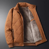 Windproof Men’s Jacket - Quilted Bomber Fleece Lined Hiking Brown - Tophatter Daily Deals
