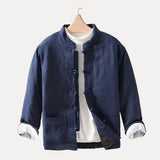 Warm Relaxed Men Padded Jacket - Mandarin Collar Linen Blue - Tophatter Daily Deals