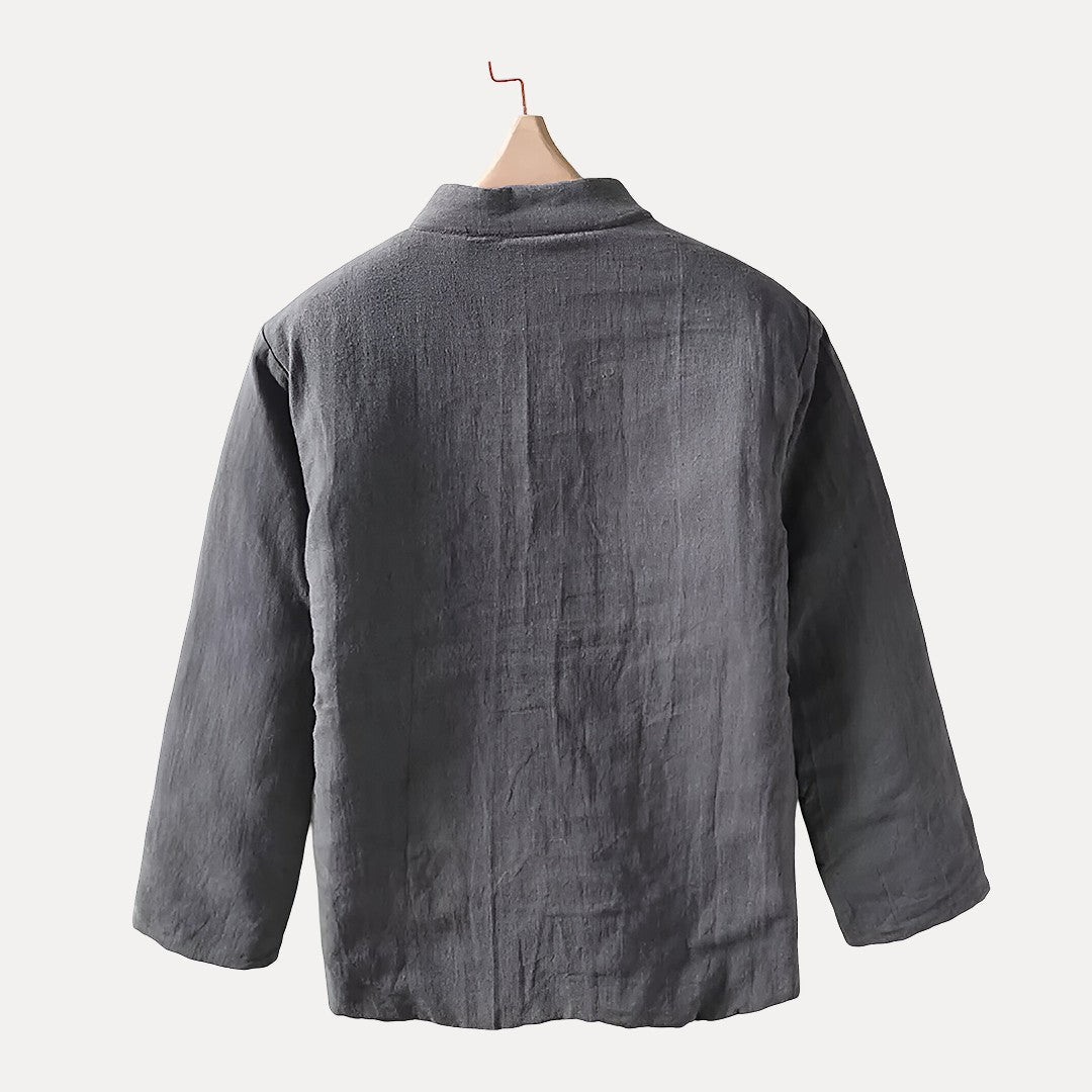 Warm Relaxed Men Padded Jacket - Mandarin Collar Linen - Tophatter Daily Deals