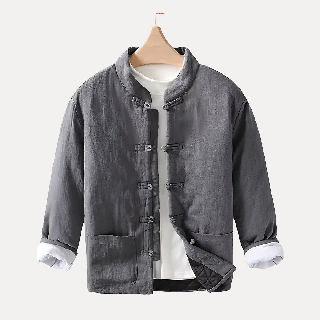 Warm Relaxed Men Padded Jacket - Mandarin Collar Linen Gray - Tophatter Daily Deals
