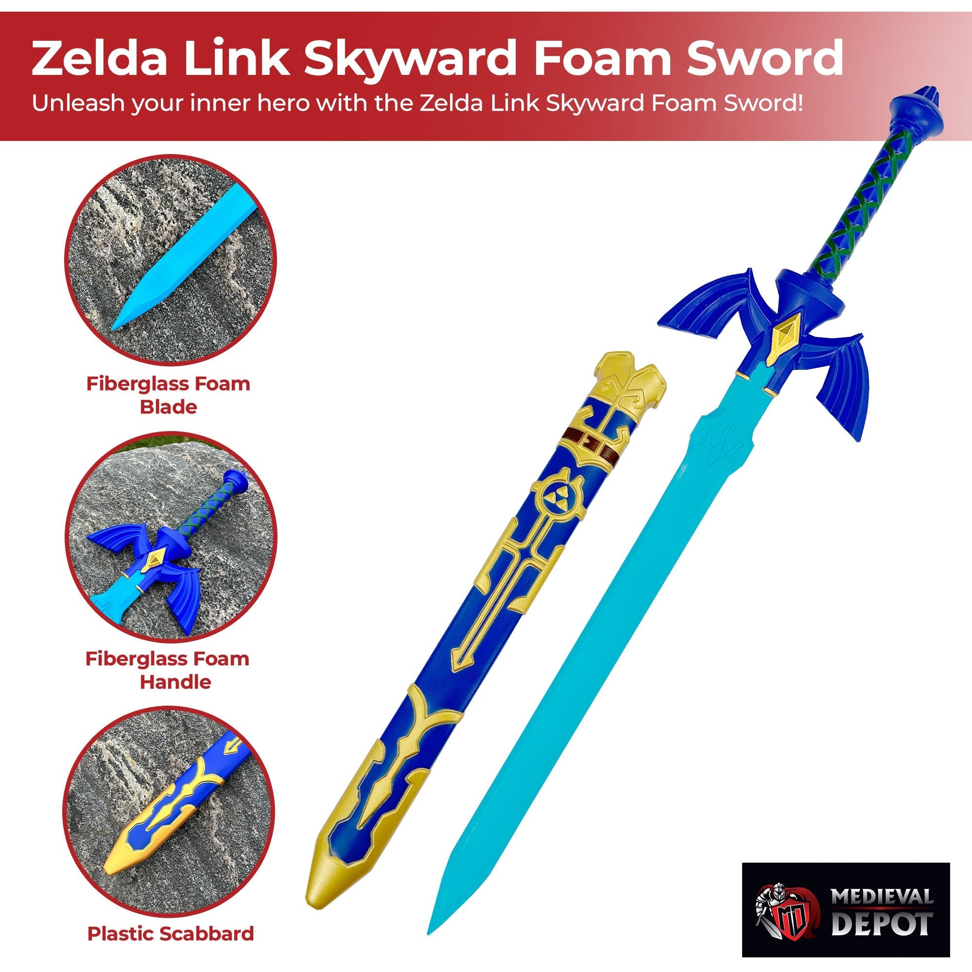Zelda Link Skyward Foam Sword with Scabbard Foam Products - Tophatter Daily Deals