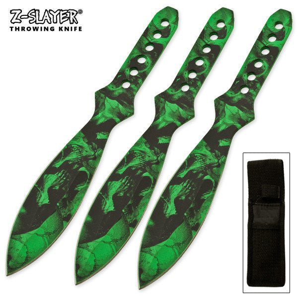 6" Throwing Knife Set 3 PC Killer Thrower Knives Zombie Green Skull Camo Knife-Thrower - Tophatter Daily Deals