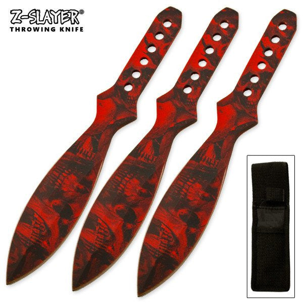 6" Throwing Knife Set 3 PC Killer Thrower Knives Zombie Red Skull Camo Knife-Thrower - Tophatter Daily Deals