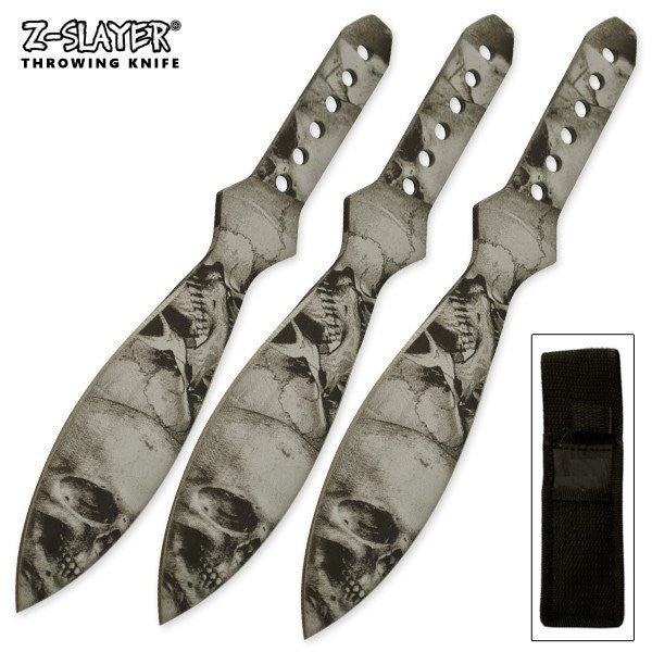 6" Throwing Knife Set 3 PC Killer Thrower Knives Zombie Grey Skull Camo Knife-Thrower - Tophatter Daily Deals