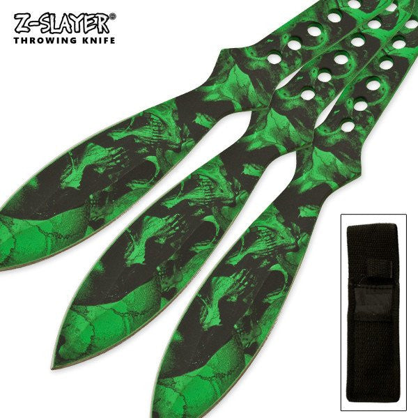 9" Throwing Knife Set 3 PC Killer Thrower Knives Zombie Green Skull Camo Knife-Thrower - Tophatter Daily Deals