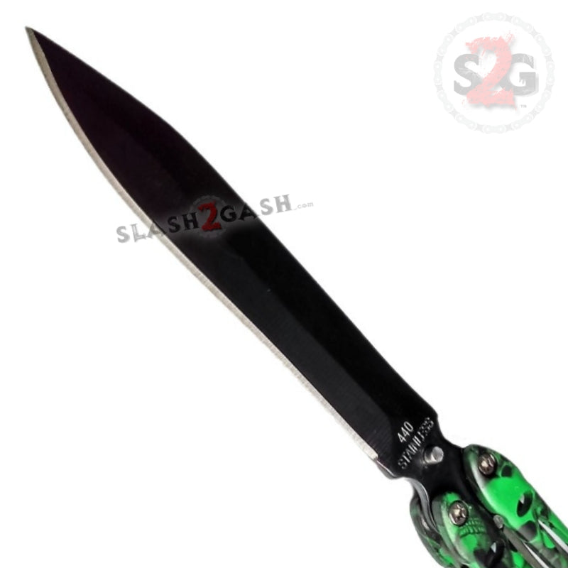 Zombie Stalker Butterfly Knife Dagger Green Skull Camo Balisong Knife-Balisong - Tophatter Daily Deals