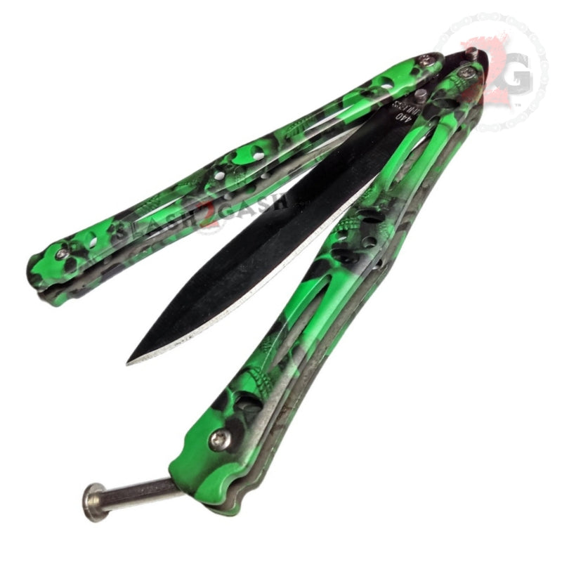 Zombie Stalker Butterfly Knife Dagger Green Skull Camo Balisong Knife-Balisong - Tophatter Daily Deals