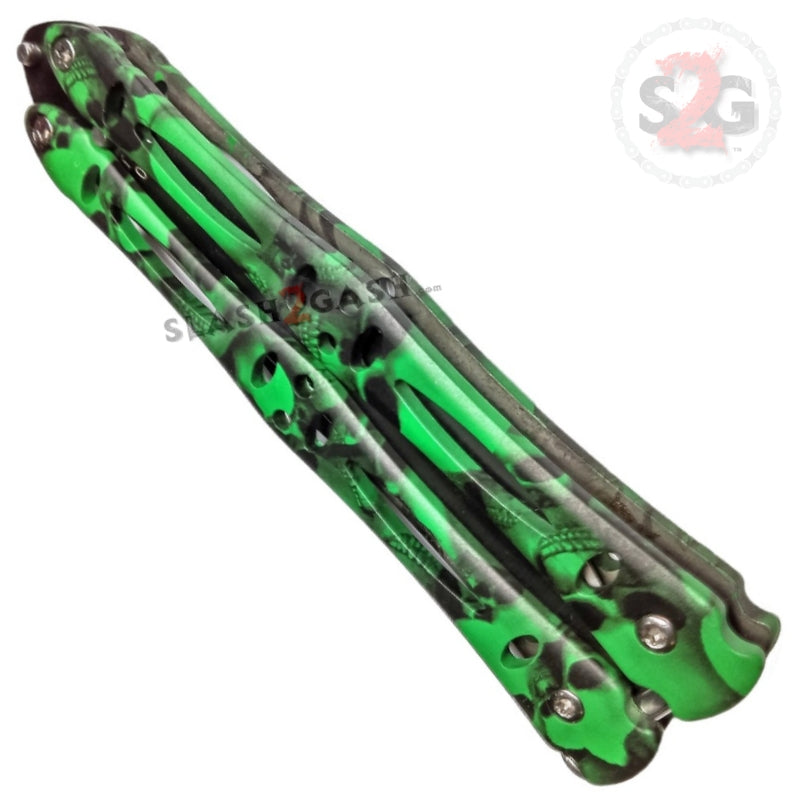 Zombie Stalker Butterfly Knife Dagger Green Skull Camo Balisong Knife-Balisong - Tophatter Daily Deals