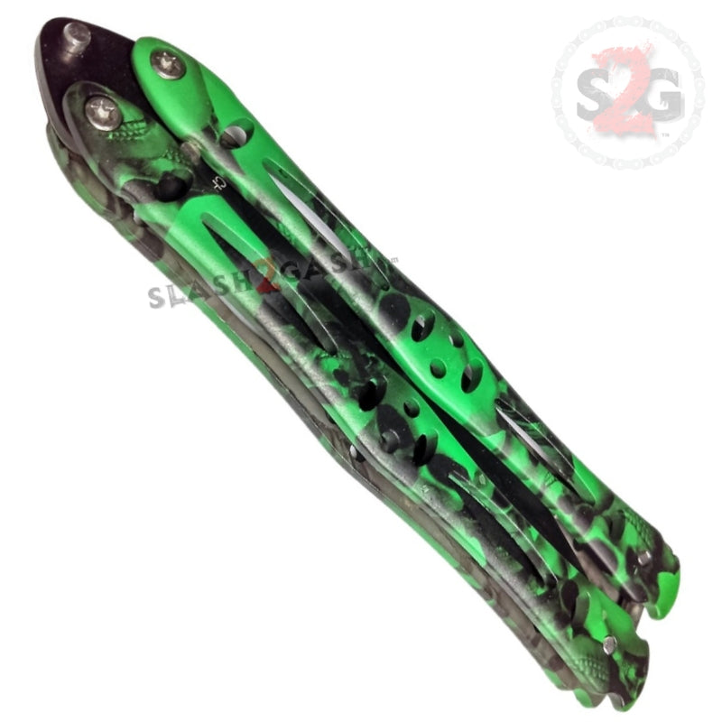 Zombie Stalker Butterfly Knife Dagger Green Skull Camo Balisong Knife-Balisong - Tophatter Daily Deals
