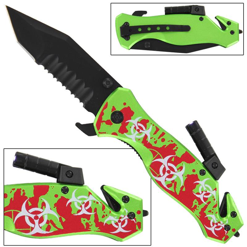Zombie Crisis Bio-Hazard Flashlight Spring Assist Knife - Tophatter's Army Products & Self Defense Collectible Weapons - Tophatter Daily Deals