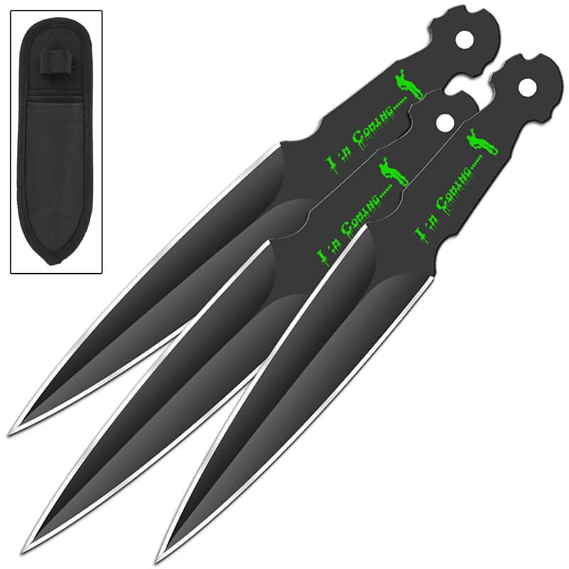 3 Pcs Zombie Defiance Im Coming Throwing Knife Set - Tophatter's Guns'N'Weapons Store Collectible Weapons - Tophatter Daily Deals
