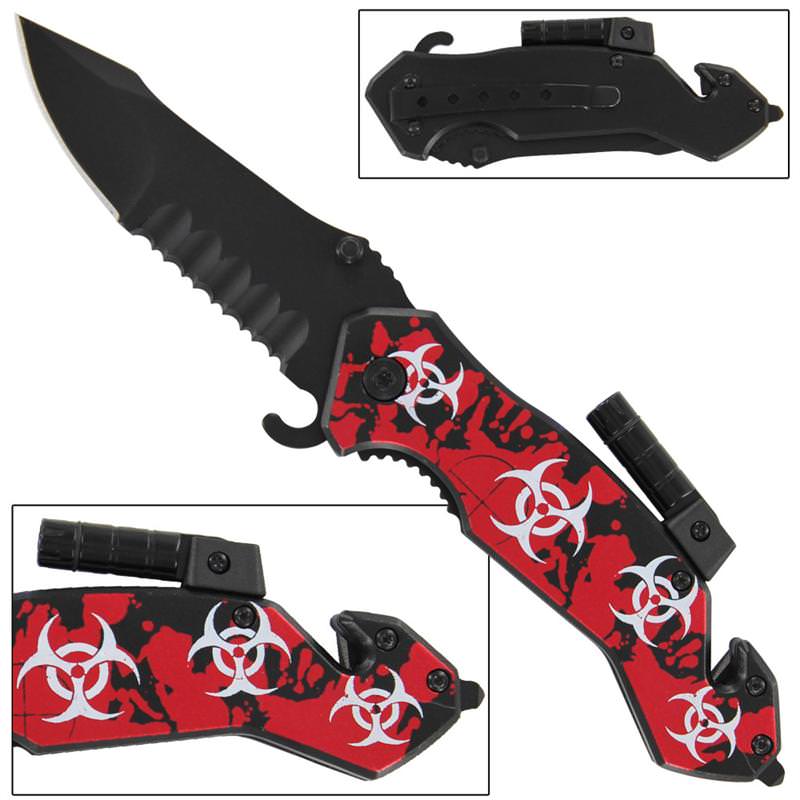 Zombie Fatality Bio-Hazard Flashlight Spring Assist Knife - Tophatter's Army Products & Self Defense Collectible Weapons - Tophatter Daily Deals