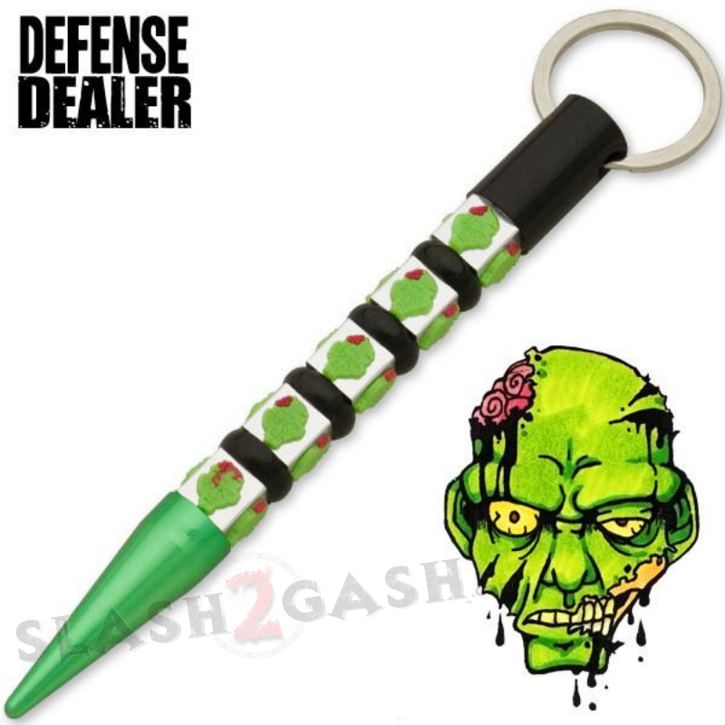 Skull Kubotan Self Defense Stick Keychain Ninja Weapon - Asst. colors Green w Zombie Skulls SD-KeyChain - Tophatter Daily Deals