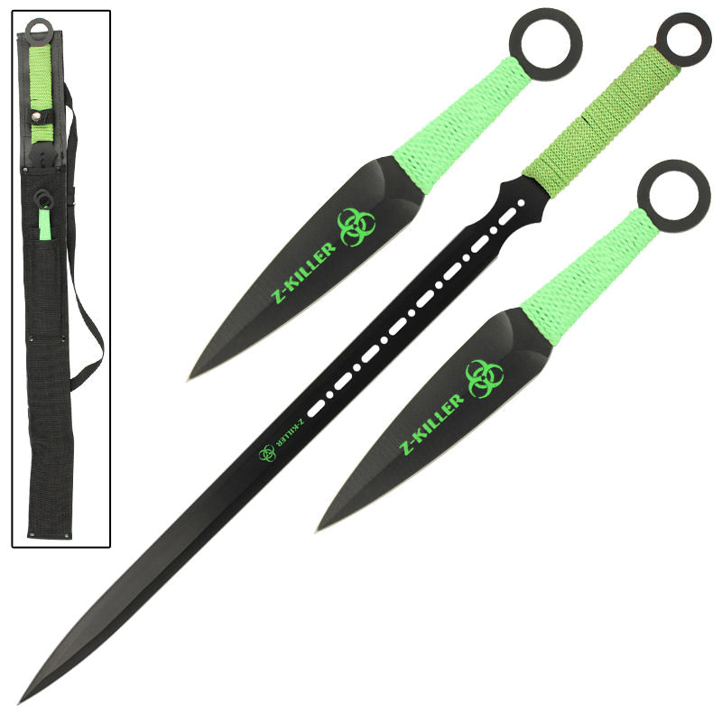Zombie Killer Ninja Sword With 2-Pc Kunai Throwing Knife Set Collectible Weapons - Tophatter Daily Deals