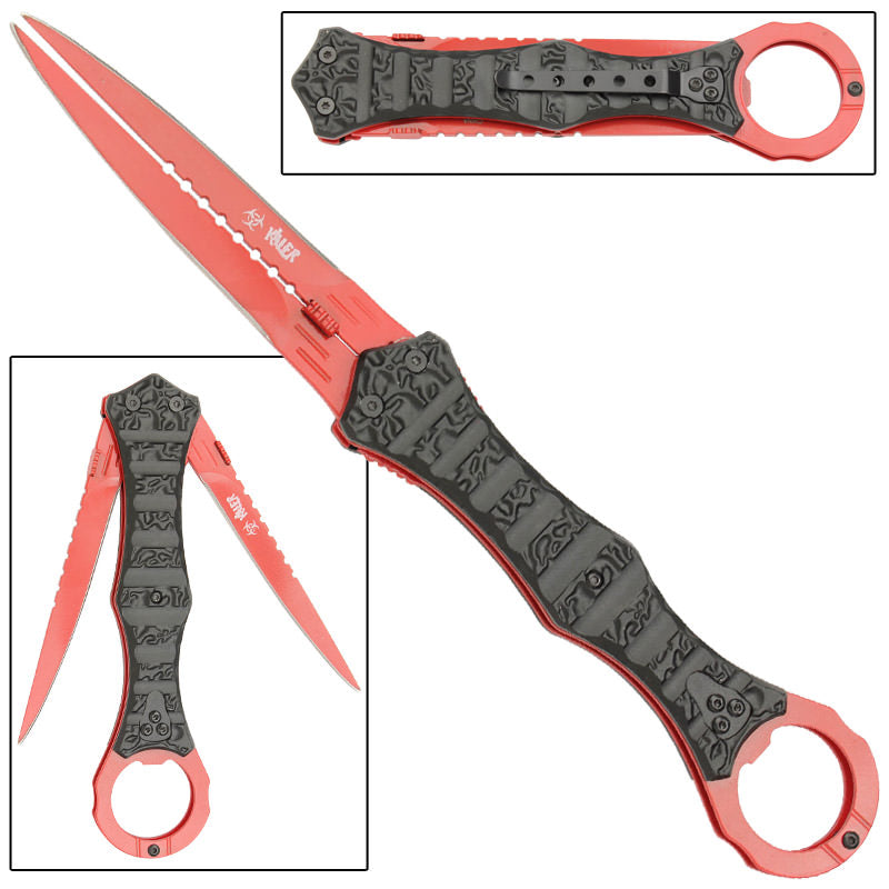 Zombie Killer Ravenous Double Bladed Liner Lock Knife Collectible Weapons - Tophatter Daily Deals