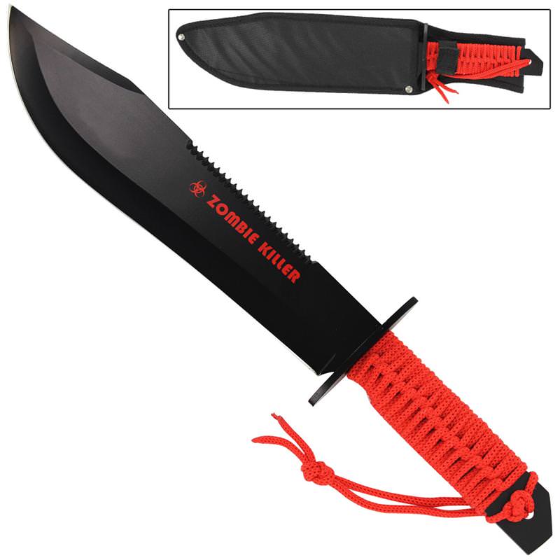 Zombie Killer Red Sawback Bowie Full Tang Survival Knife - Tophatter's Guns'N'Weapons Store Collectible Weapons - Tophatter Daily Deals