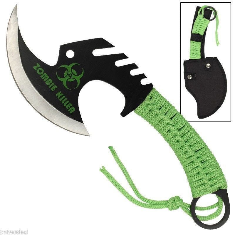 Skull Splitter Throwing Axe Green Zombie Killer Tomahawk w/ Sheath Green Knife-Tomahawk - Tophatter Daily Deals