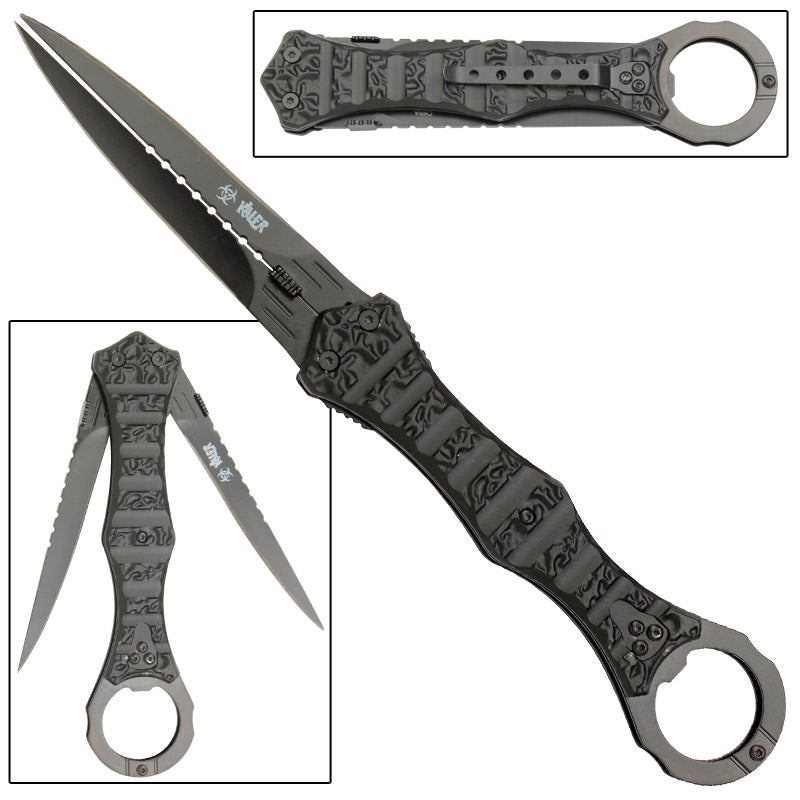 Zombie Killer Vodou Legend Double Bladed Liner Lock Knife Collectible Weapons - Tophatter Daily Deals