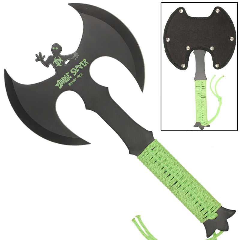 Zombie Slayer Full Tang Double Headed Axe Green Collectible Weapons - Tophatter Daily Deals