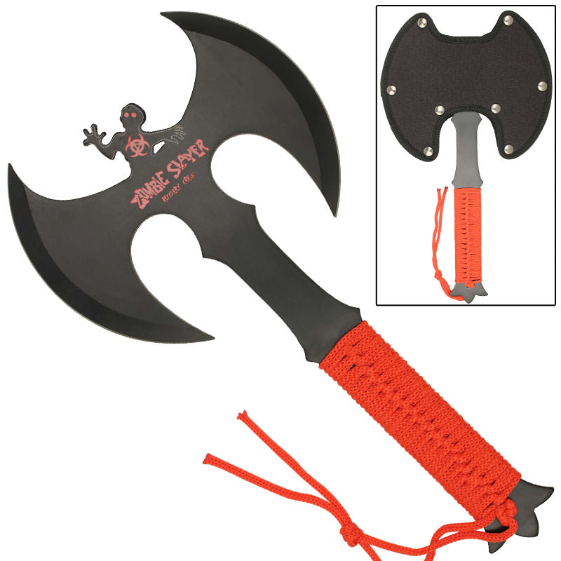Zombie Slayer Full Tang Double Headed Axe Red Collectible Weapons - Tophatter Daily Deals