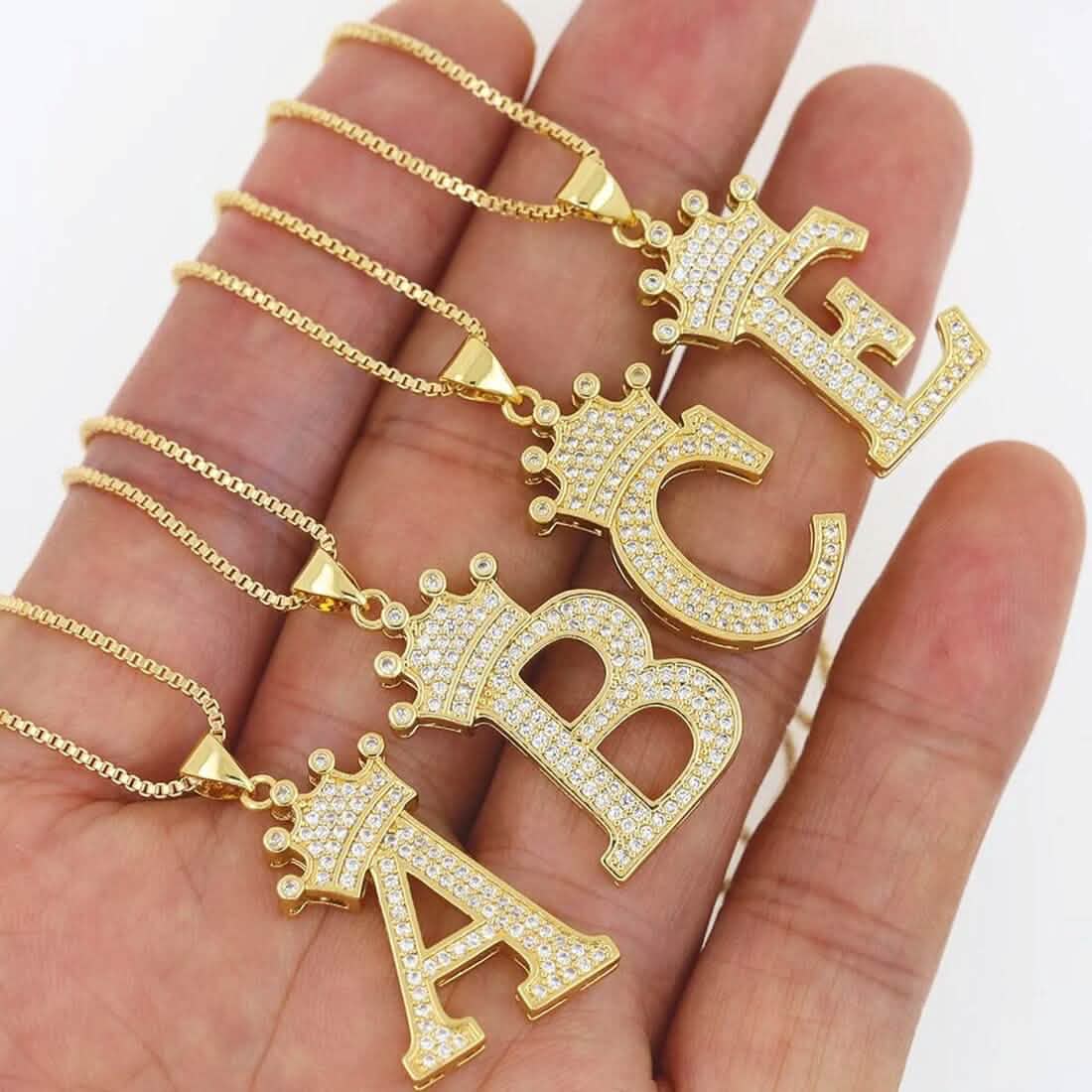 A-Z Alphabet Initial Crown Pendant Necklace Necklaces - Tophatter Daily Deals