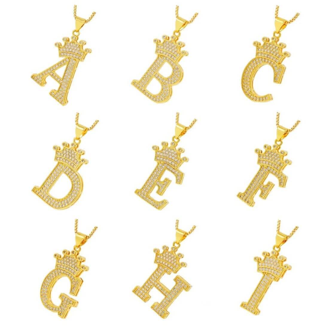 A-Z Alphabet Initial Crown Pendant Necklace Necklaces - Tophatter Daily Deals
