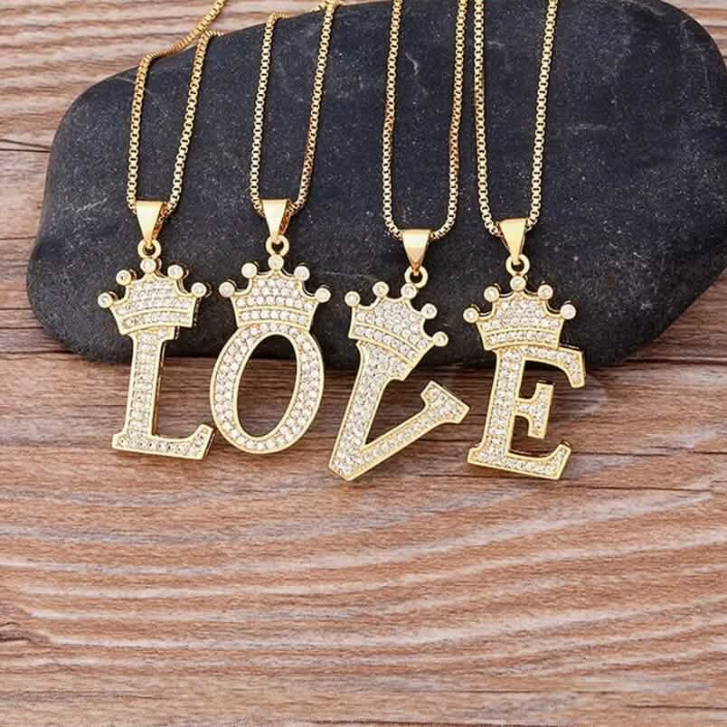 A-Z Alphabet Initial Crown Pendant Necklace Necklaces - Tophatter Daily Deals