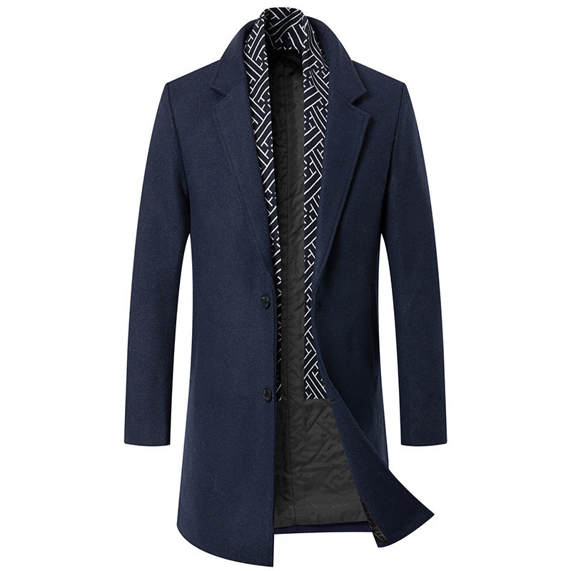 Warm Mens Wool Coat - Mid Length Structured Cut, Winter Navy Blue 3D Changing Face Moving Picture Frame - Tophatter Daily Deals