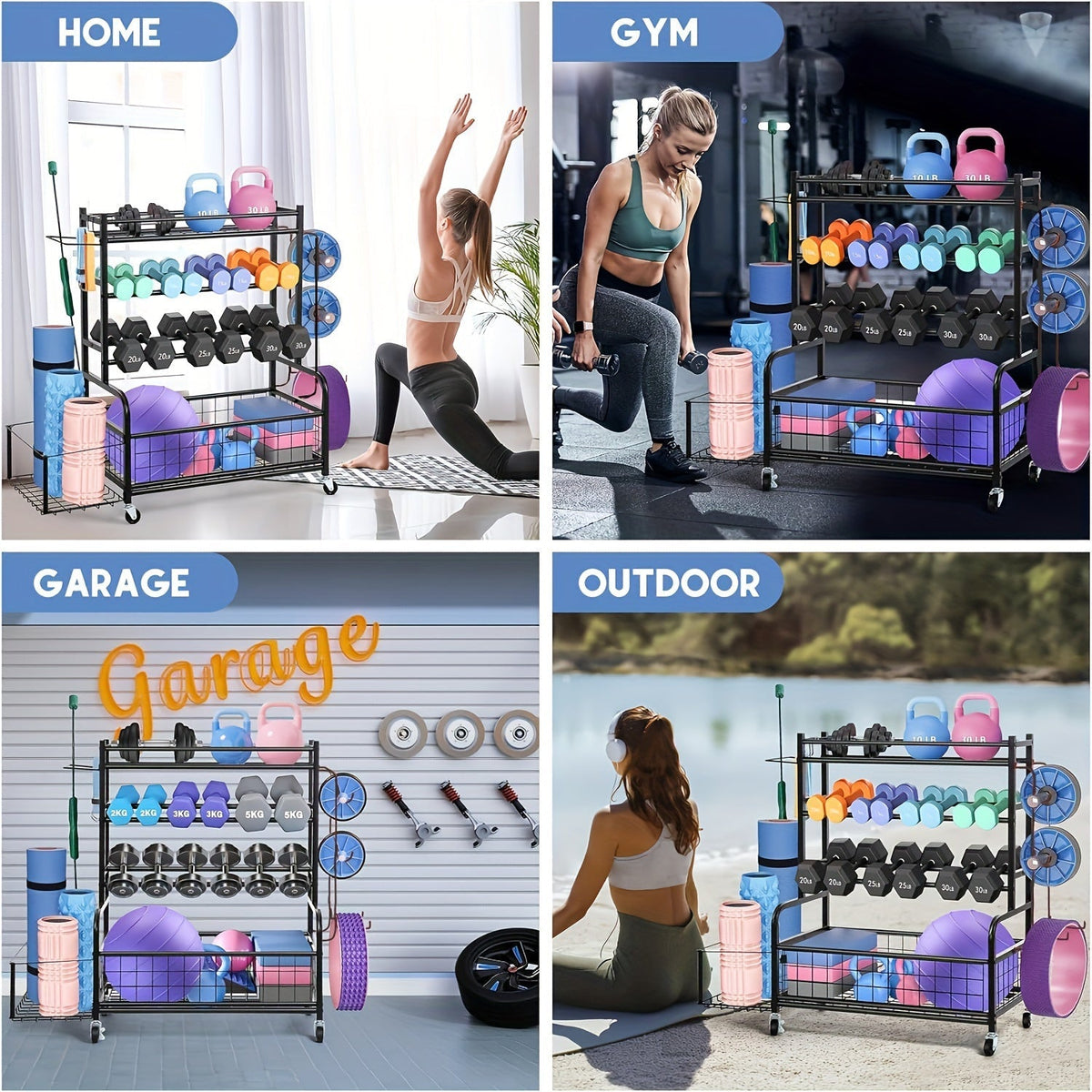 Double-Layer Iron Storage Rack for Sports Equipment Kitchen Utensil Holders & Racks - Tophatter Daily Deals