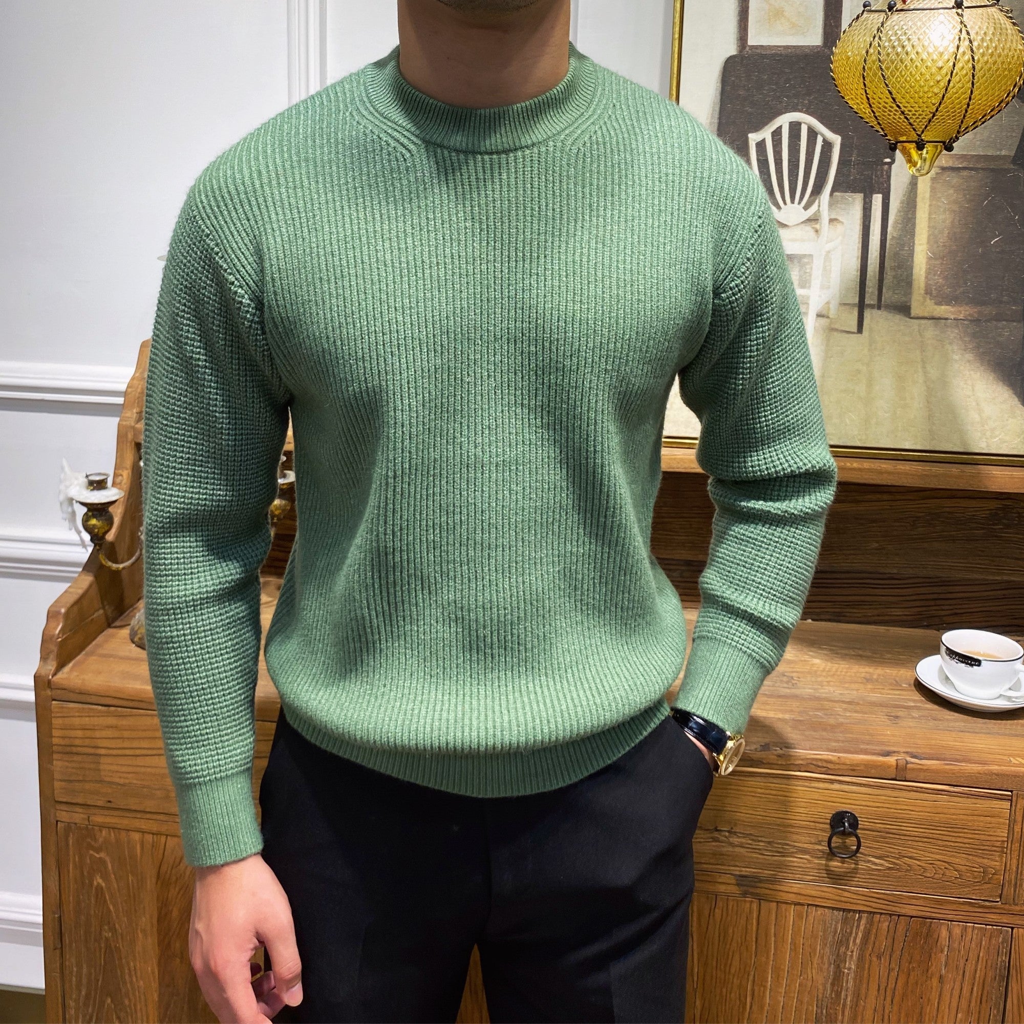 Warm Mens Crewneck Sweater - Ribbed Knit, Acrylic, Winter 3D Changing Face Moving Picture Frame - Tophatter Daily Deals