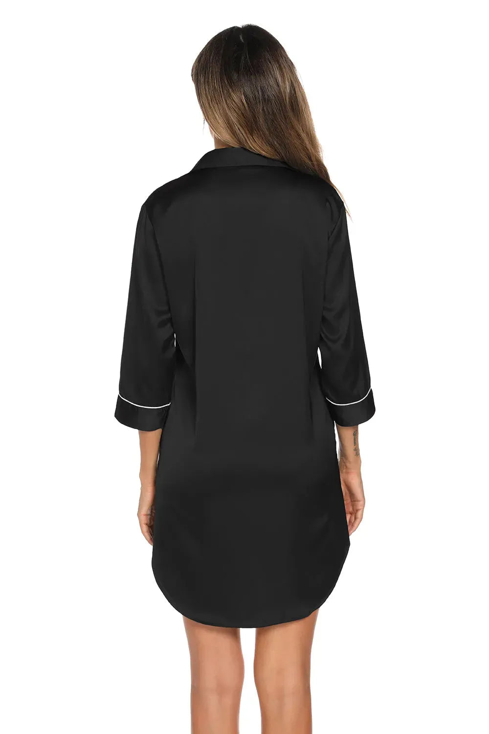 Button Up Collared Neck Night Dress with Pocket Sleep Dresses - Tophatter Daily Deals
