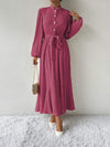 Tie Waist Long Sleeve Dress Deep Rose Casual Dresses - Tophatter Daily Deals