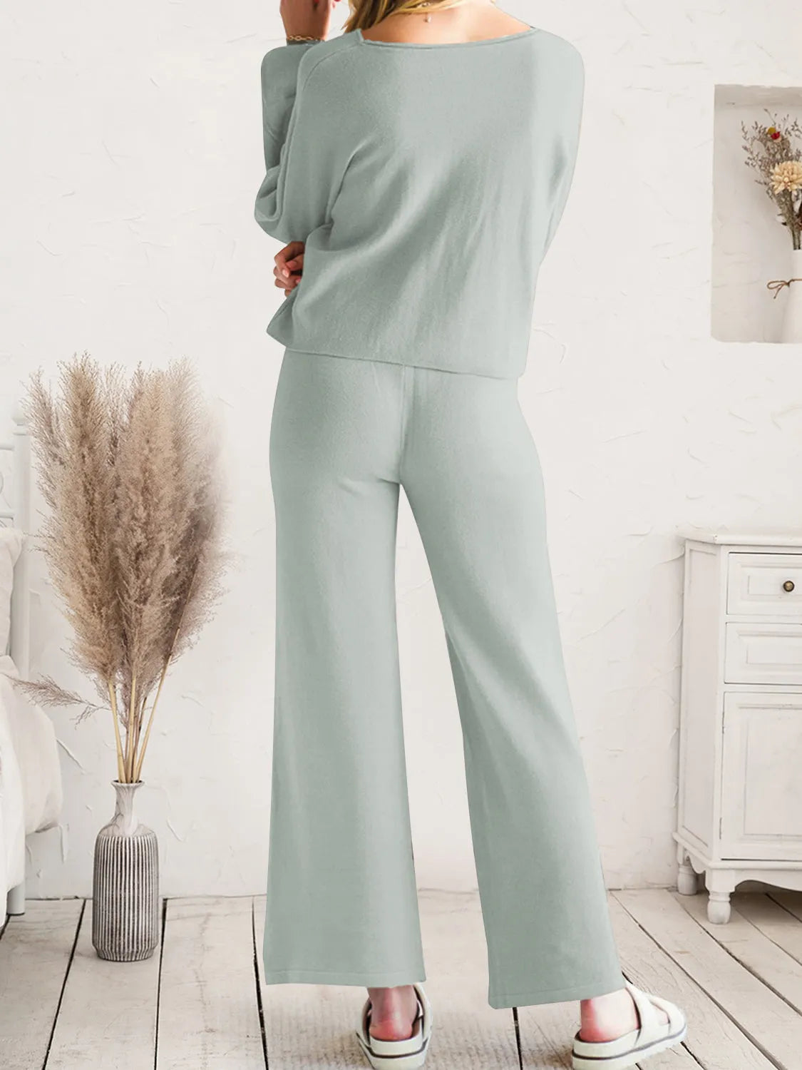 Long Sleeve Lounge Top and Drawstring Pants Set Loungewear Sets - Tophatter Daily Deals