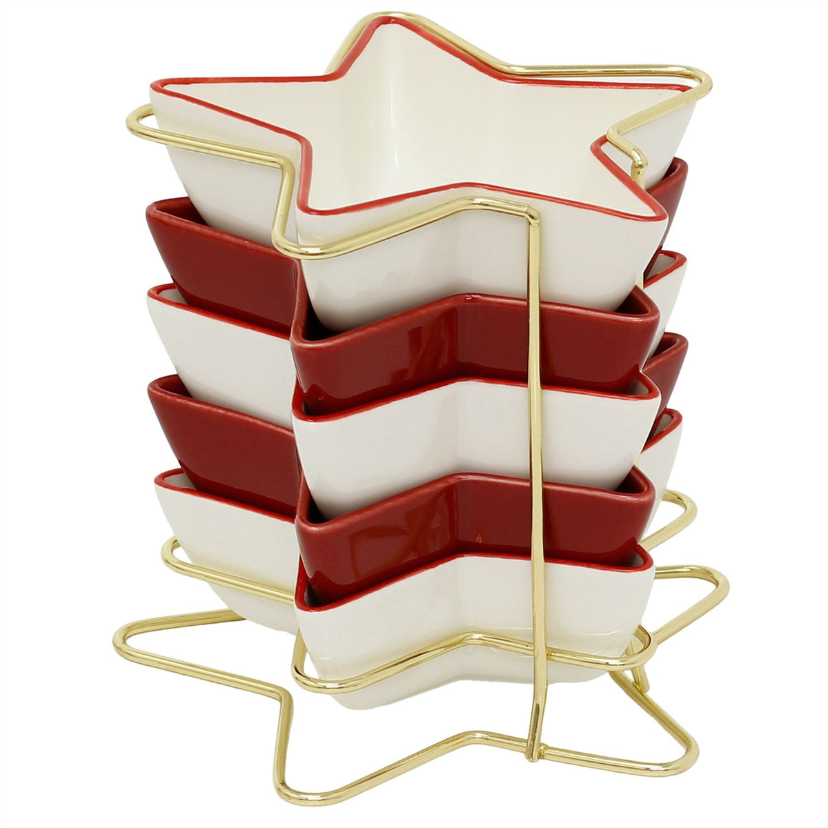 Star-Shaped Set of Snack Bowls, Ceramic Christmas Serving Bowls with Rack Bowl - Tophatter Daily Deals
