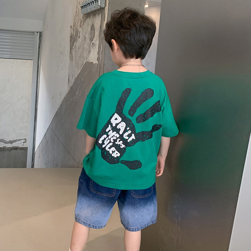 Boys Loose Short Sleeve T-Shirt Shorts Set Green22071 Two piece set 0 - Tophatter Daily Deals