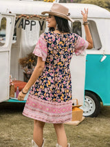 Printed V-Neck Short Sleeve Dress Casual Dresses - Tophatter Daily Deals