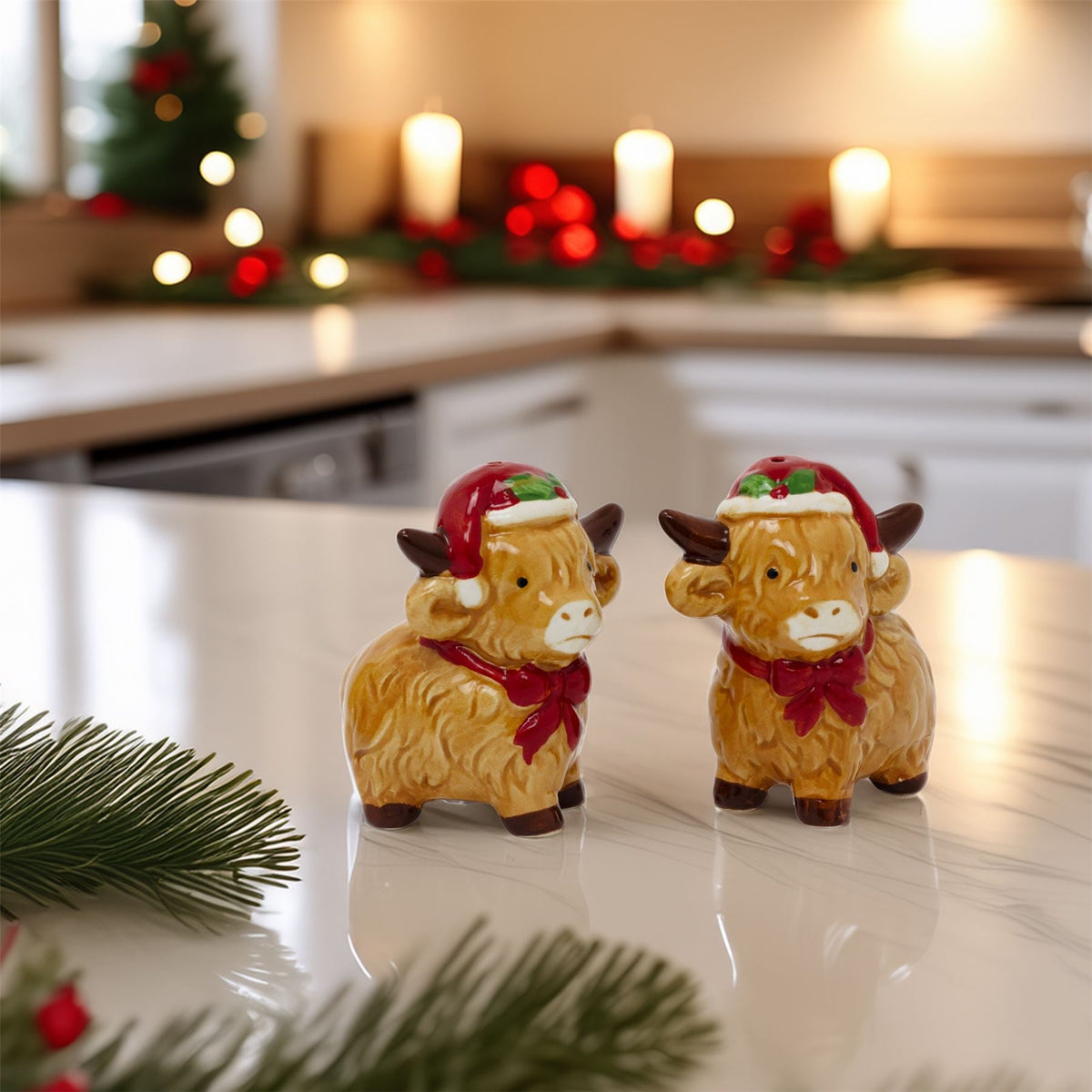 Christmas Highland Cow Salt & Pepper Shakers | Novelty Salt and Pepper Pots Salt and Pepper Shakers - Tophatter Daily Deals