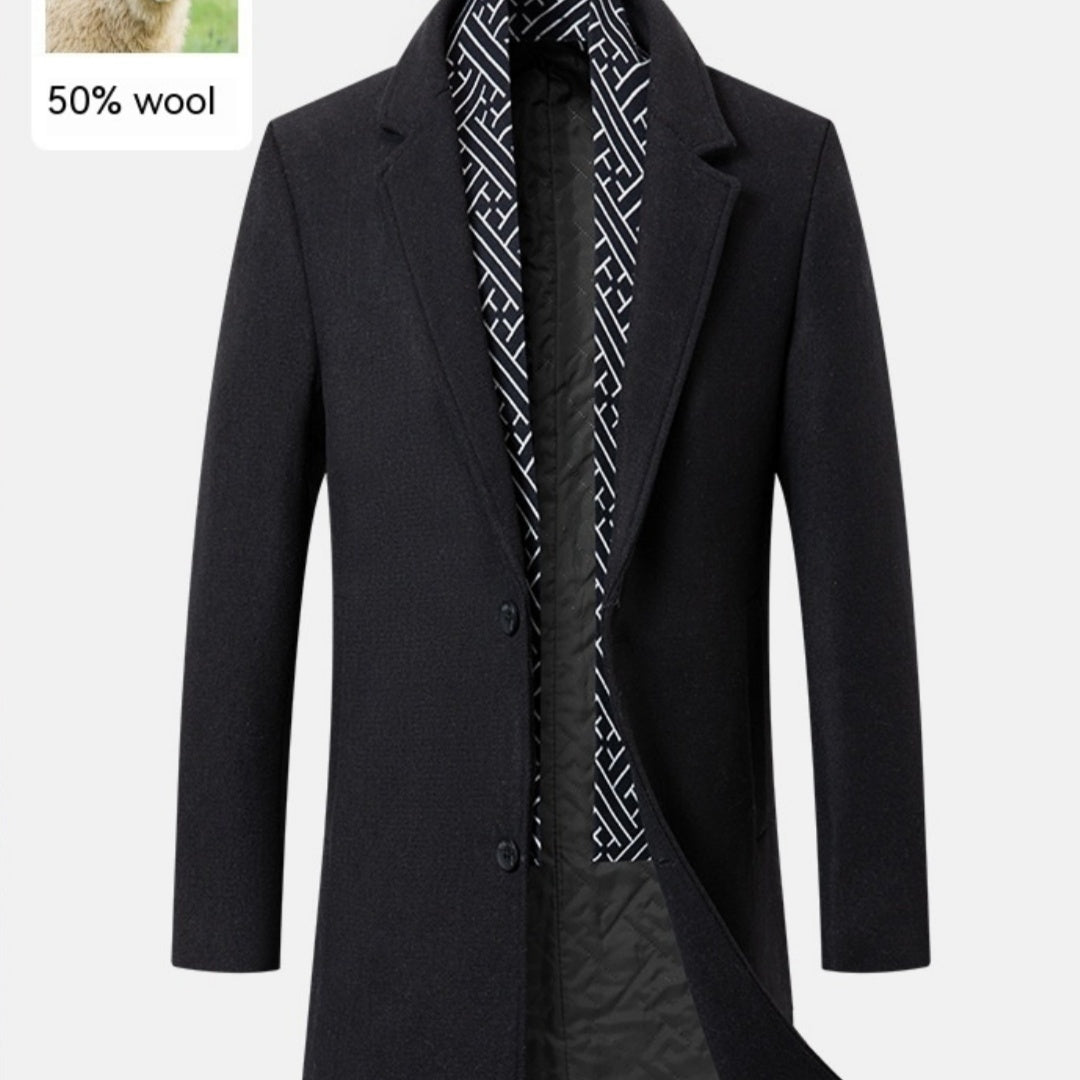 Warm Mens Wool Coat - Mid Length Structured Cut, Winter 3D Changing Face Moving Picture Frame - Tophatter Daily Deals